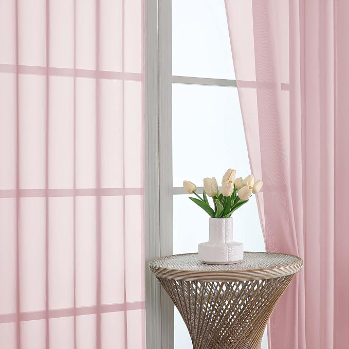 OWENIE Blush Sheer Curtain 90 Inches Long 2 Panels Set, Solid Filmy Drapes - Image 4