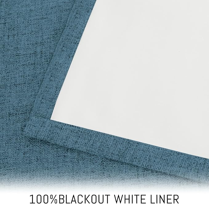 Yakamok Dusty Blue Linen Curtains 100% Blackout 90 Inches Long, Room Darkening - Image 3