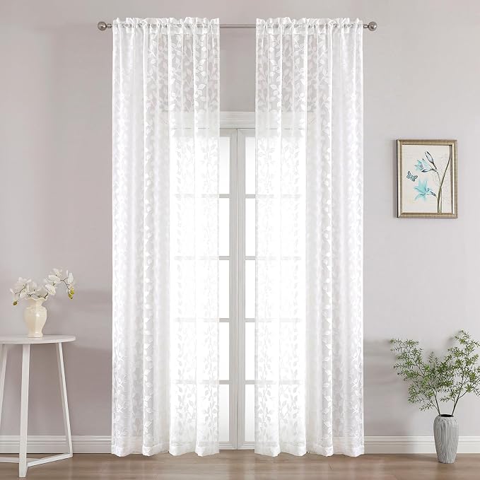 Chyhomenyc White Sheer Curtains 96 Inch Length 2 Panels Set, Light Filtering - Image 2