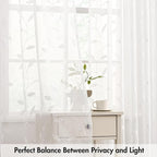 MIULEE White Sheer Curtains 2 Panels Embroidered Leaf Patterned Rod Pocket - Image 5