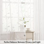MIULEE White Sheer Curtains 2 Panels Embroidered Leaf Patterned Rod Pocket - Image 5