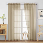 Taupe Sheer Curtains 90 Inches Long 2 Panels, Light Filtering Solid Sheer by Home