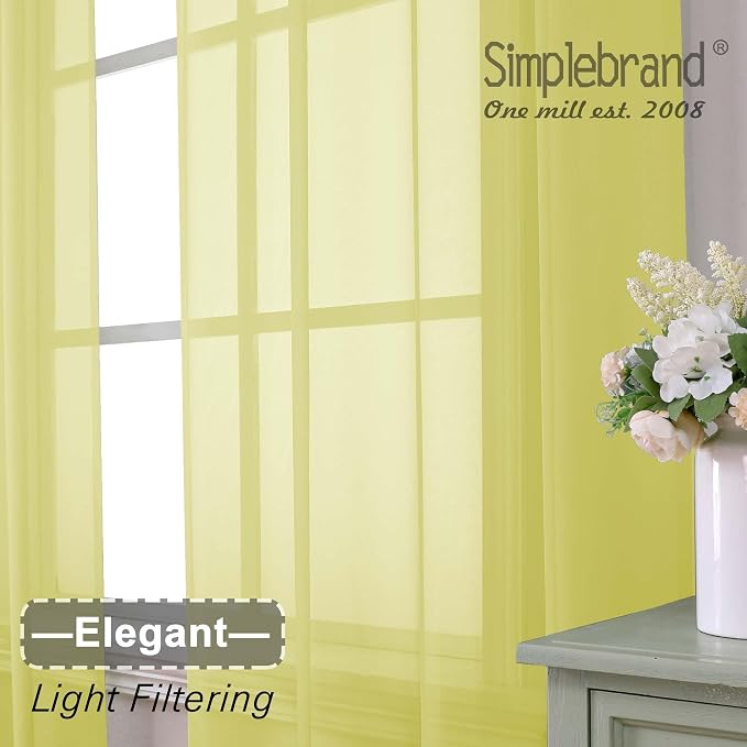 Simplebrand Lemon Sheer Curtains 63 Inch Length 2 Panels, Rod Pocket Solid - Image 3