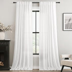 White Curtains 100 inches Long 2 Panels Back Tab Light Filtering Cotton by Jolilight