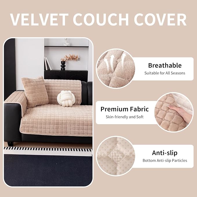 Velvet Couch Cover, Washable Sectional Sofa Cover, Anti Slip Sofa Slipcover - Image 2