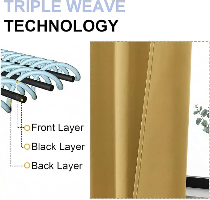 Simplebrand Ava Bright Gold Short 36 Inches Blackout Curtain 2 Panels Set - Image 5