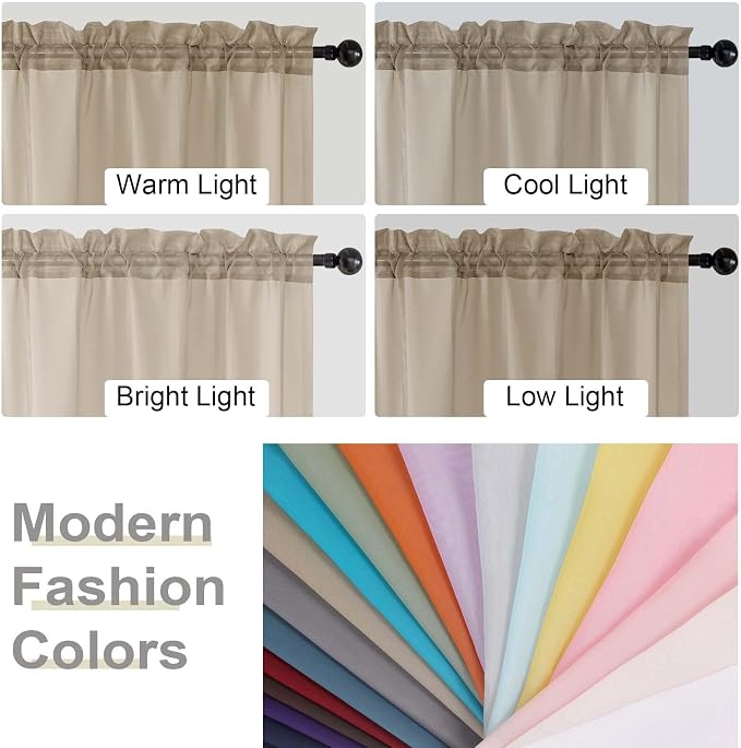 Taupe Kitchen Curtains 30 Inch Length Tier 2 PCS, Solid Soft Airy Half Curtains - Image 5