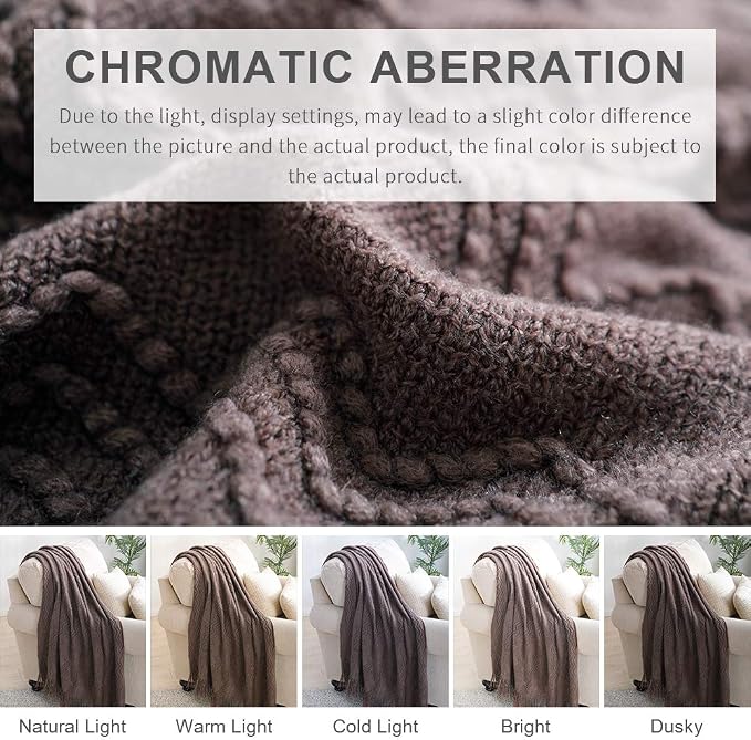 BOURINA Brown Throw Blanket 50x60 Inches Throw Textured Solid Soft Sofa Couch - Image 7