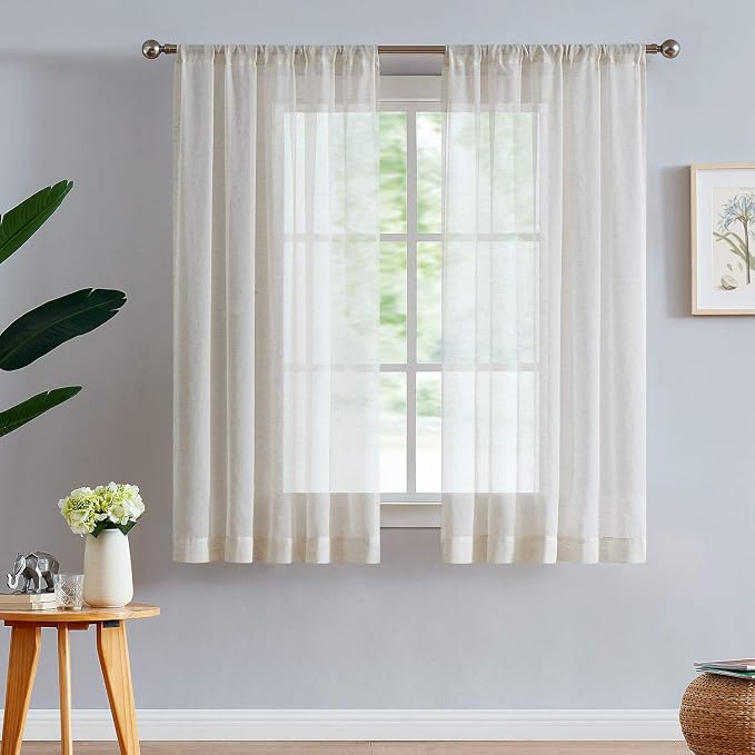 FMFUNCTEX Linen Sheer Curtains for Bedroom, Natural Flax Blend Window Draperies by Fmfunctex
