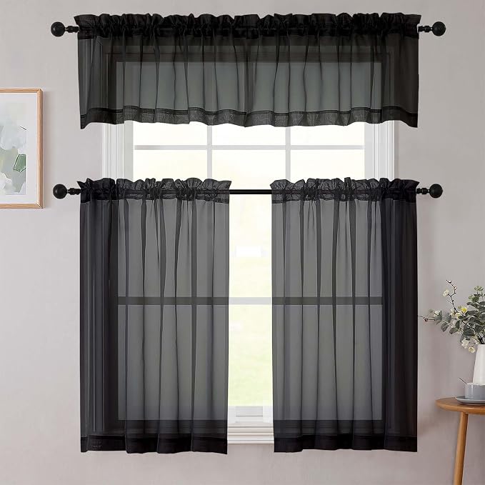 Cafe Curtains 36 Inch Length Tier 2 Pieces, Modern Soft Airy Sheer Kitchen - Image 8
