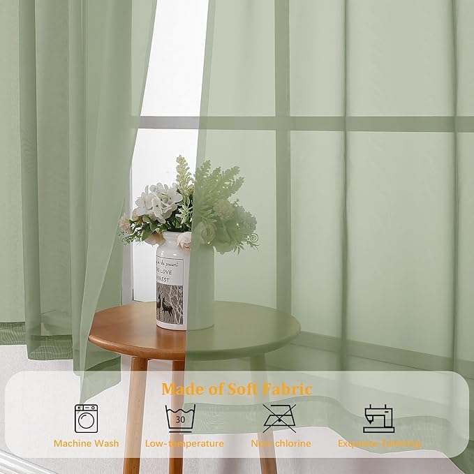 Gwine Sage Green Sheer Curtains 84 Inches Long 2 Panels Set, Light Filtering - Image 7