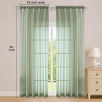 OWENIE Sage Green Sheer Curtain 90 Inches Long 2 Panels Set, Solid Filmy Drapes - Image 6