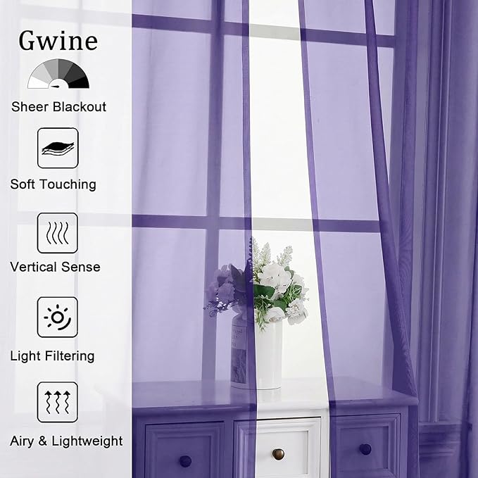Gwine Sheer Curtains for Living Room 45 inch Length - Image 4