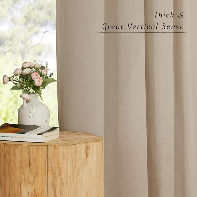 NICETOWN Taupe Thick Linen Curtains 72" Length, Grommet Privacy Window - Image 3
