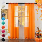 youleyar Solid Sheer Rod Pocket Curtain Voile Draperies 2 Panels Orange Beige by Youleyar