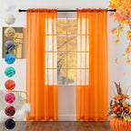 youleyar Solid Sheer Rod Pocket Curtain Voile Draperies 2 Panels Orange Beige by Youleyar