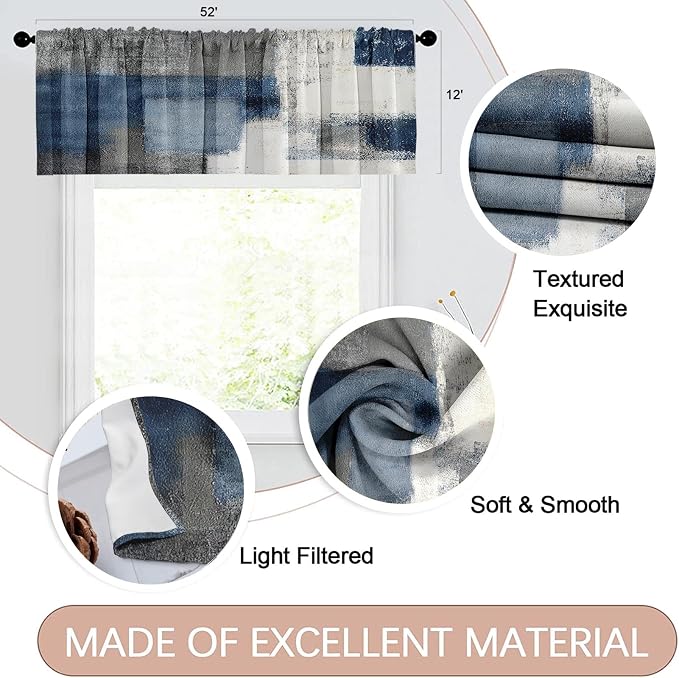 Emvency 4 Pack Valances Window Treatments, 52x12 Inch Rod Pocket Valances - Image 2