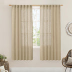 LAMIT Brown Linen Boho Curtains 68 inch Length 2 Panels, Light Filtering Semi by LAMIT