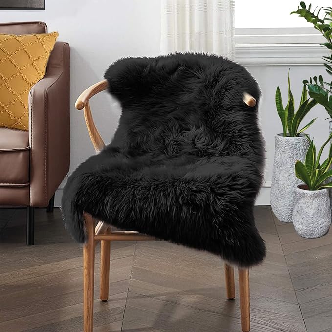 Goolela Black Fluffy Faux Fur Rug 2x3 Black Fuzzy Furry Sheepskin Rug Small - Image 3