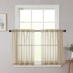 Taupe Kitchen Curtains 30 Inch Length Tier 2 PCS, Solid Soft Airy Half Curtains by WelvetBLK