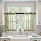 MIULEE Sage Green Sheer Curtains 2 Panels Embroidered Leaf Patterned Rod Pocket by MIULEE