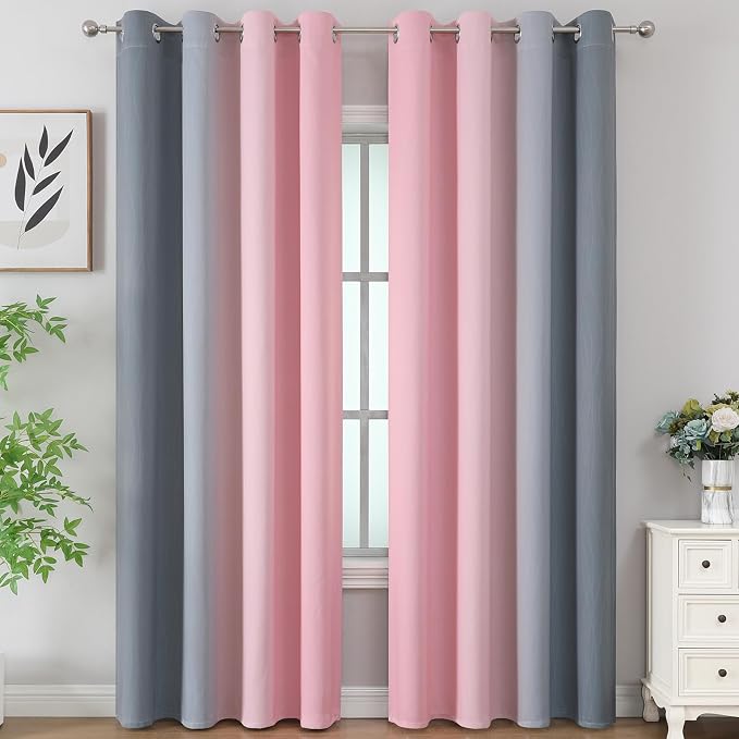 Estelar Textiler Pink and Grey Ombre Blackout Curtains 102 Inches Long - Image 2