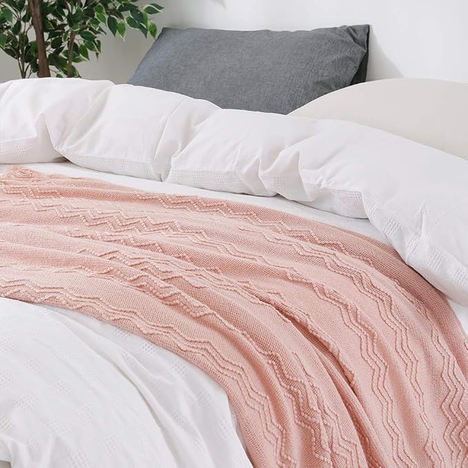 BOURINA Pink Throw Blanket 60x80 Inches Throw Textured Solid Soft Sofa Throw - Image 3
