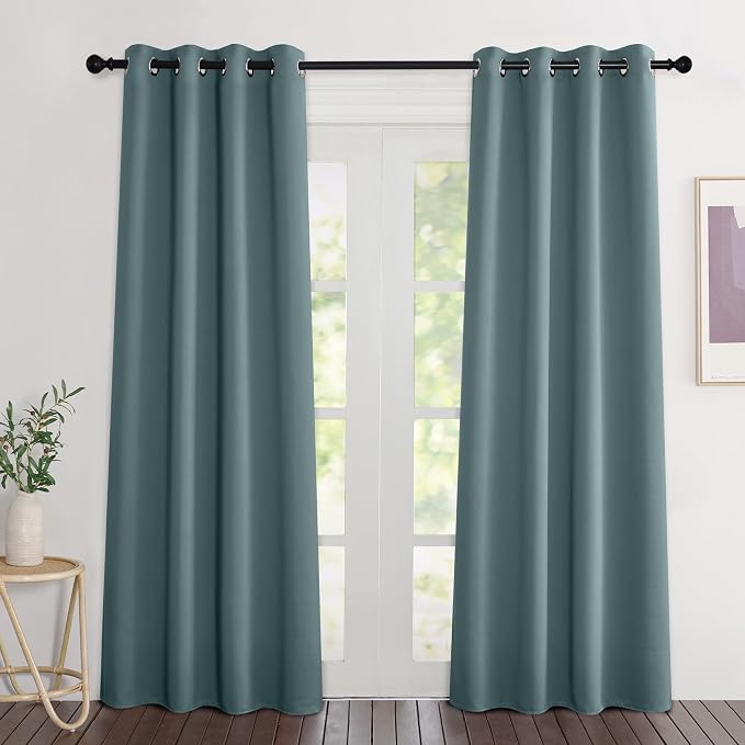 NICETOWN Greyish Blue Curtains 84 inches Long, Grommet Room Darkening Thermal by NICETOWN