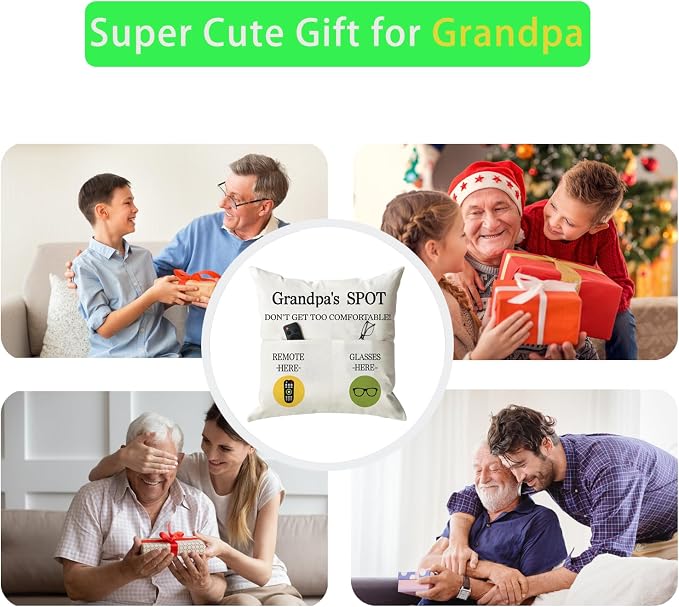 ONFAON Grandpa Gifts, Grandpa's Spot Throw Pillow Covers 18x18 Inch - Image 7