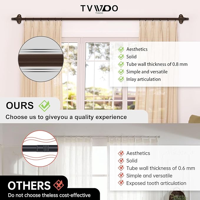 TVWOO Bronze Wrap Around Curtain Rods:5/8 Inch Blackout Adjustable Window - Image 2