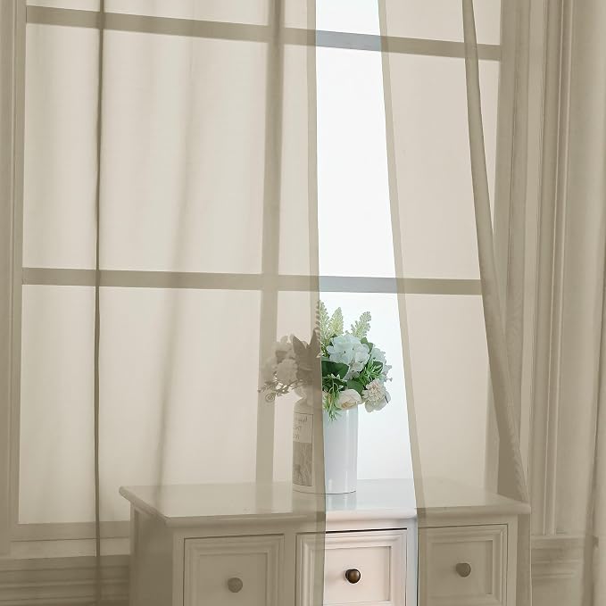 OVZME Taupe Sheer Curtains 63 Inches Long 2 Panels - Image 5