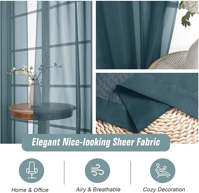 Dusty Blue Sheer Curtains 84 Inches Long 2 Panels, Elegant Airy Transparent - Image 4