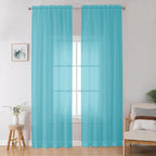 OWENIE Aqua Sheer Curtains for Bedroom Living Room 96 Inches Long 2 Panels Set by OWENIE
