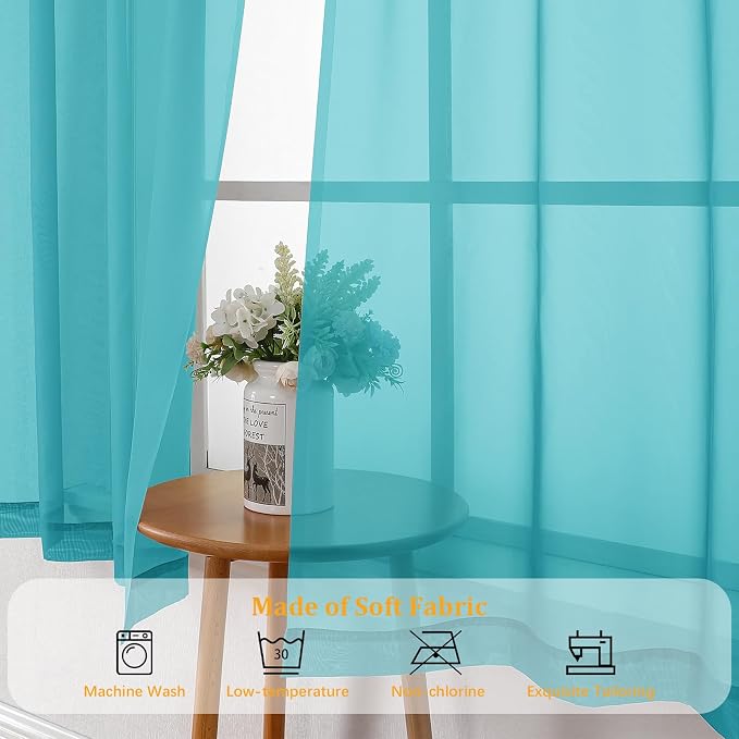 Gwine Turquoise Sheer Curtains 96 Inches Long 2 Panels, Elegant Window - Image 7