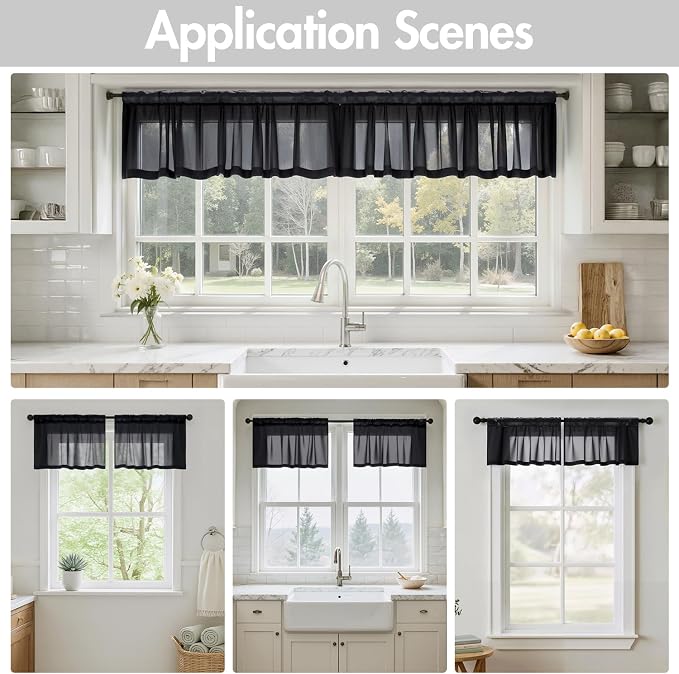 MIULEE Black Valance for Windows, 4 Panels Set, Light Filtering Small Short - Image 5