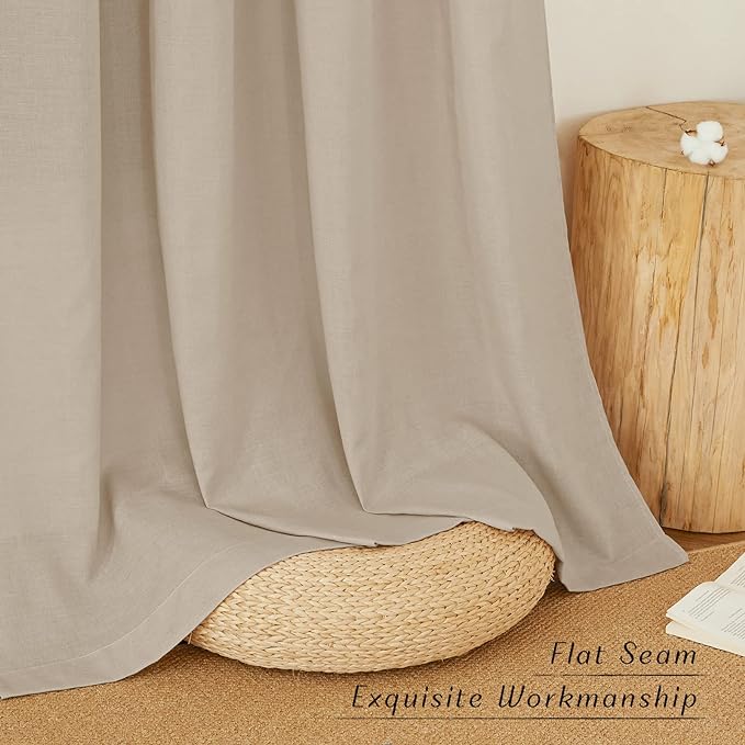 NICETOWN Linen Flax Semi Sheer Curtains 94" Length, Grommet Window Treatments - Image 2