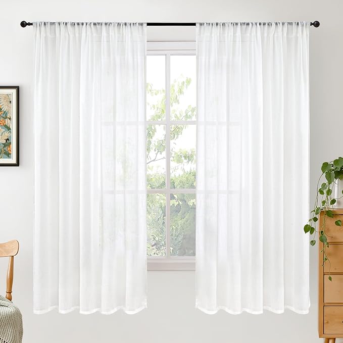 BGment White Semi Sheer Linen Curtains 63 Inch Length by BGment