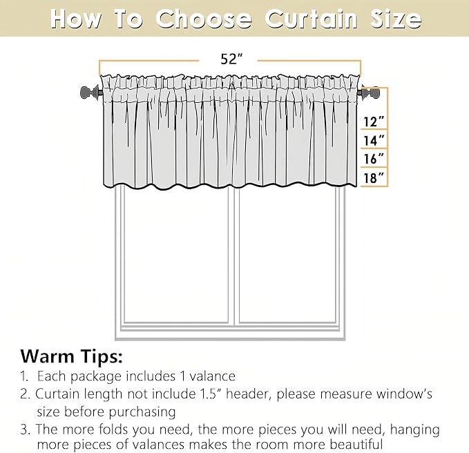 OVZME Valance for Windows, Light Filtering Faux Linen Textured Small Short - Image 2