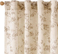 Lazzzy Taupe Floral Linen Curtains 96 Inch Farmhouse Back Tab Drapes by Lazzzy