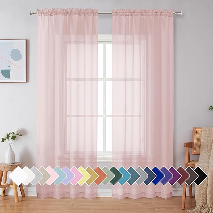 Simplebrand Blush Sheer Curtains 84 Inches Long, Light Filtering Rod Pocket by Simplebrand