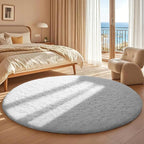 Ophanie White Round Rug 5Ft Circle Area Rug, Aesthetic Room Decor, Fluffy Fuzzy - Image 5