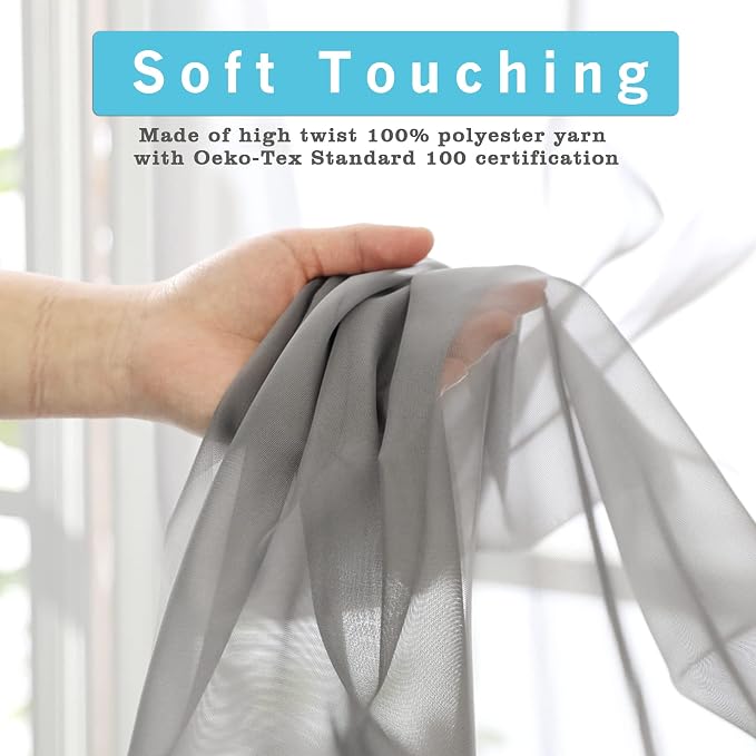OWENIE Short Grey Sheer Curtains 36 Inches 2 Panels Set - Image 2