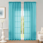 OWENIE Turquoise Sheer Curtain 90 Inches Long 2 Panels Set, Solid Filmy Drapes by OWENIE