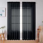 Simplebrand Black Sheer Curtains 90 Inches Long, Light Filtering Rod Pocket by Simplebrand