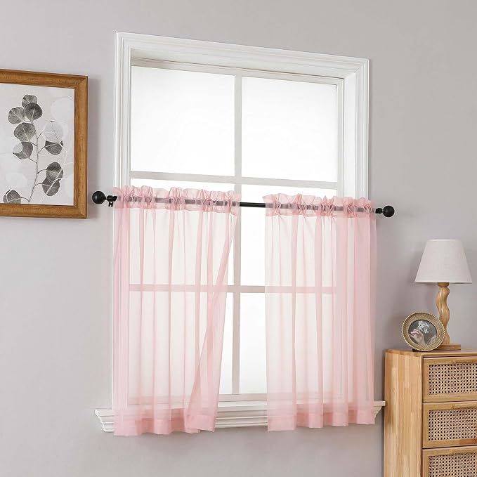 Blush Pink Small Sheer Curtains Tier 24 Inches Length 2 Pieces, Light Filtering - Image 8