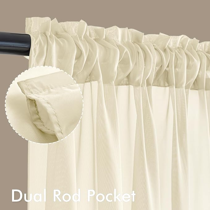 MIULEE Light Cream Sheer Curtains 72 Inches Long, 4 Panels Set, Light Filtering - Image 3
