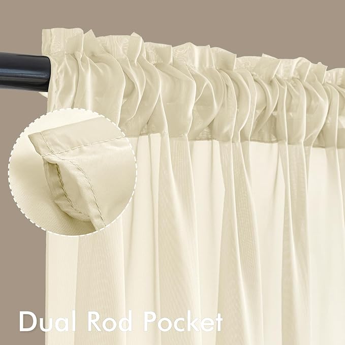 MIULEE Light Cream Sheer Curtains 84 Inches Long, 4 Panels Set, Light Filtering - Image 3
