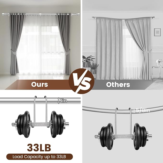 Hradecti Silver Curtain Rod 30-144 inch 2 Pack, Fit 30 to 142, 66 to 120 inch - Image 4