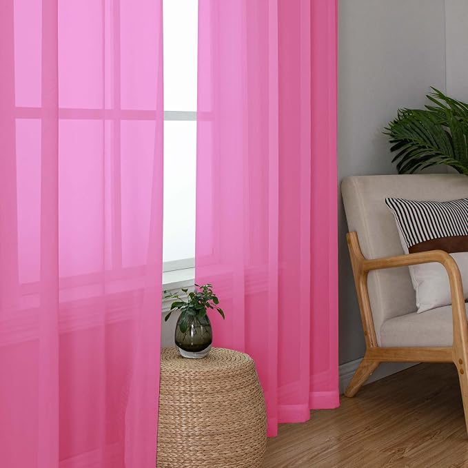 Simplebrand Hot Pink Short Sheer Curtains 45 Inch Length - Image 7