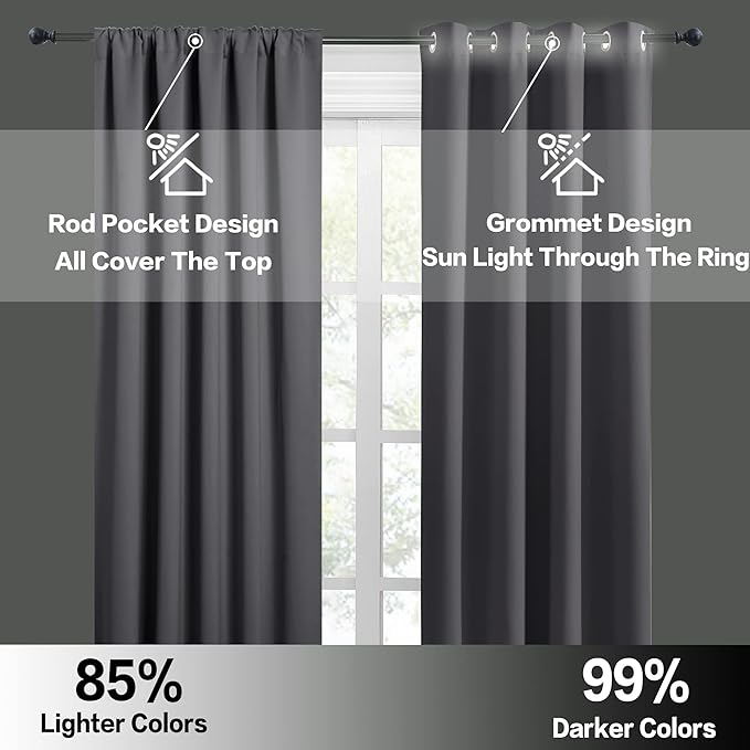 RYB HOME Blackout Curtains for Bedroom Living Room 63 inches Long, Thermal - Image 5